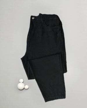 شلوار کتان مام فیت خط دار