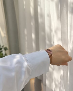 شومیز زنانه سفید تترون ساده دکمه‌ دار تا سایز ۴۶