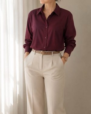 شومیز زنانه تترون ساده دکمه‌ دار تا سایز ۴۶